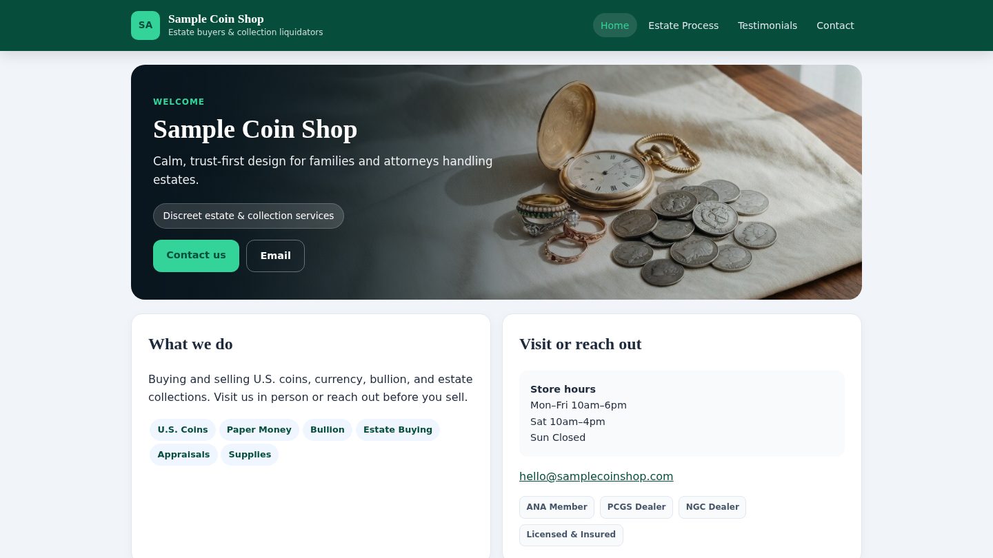 Estate & Collections website preview