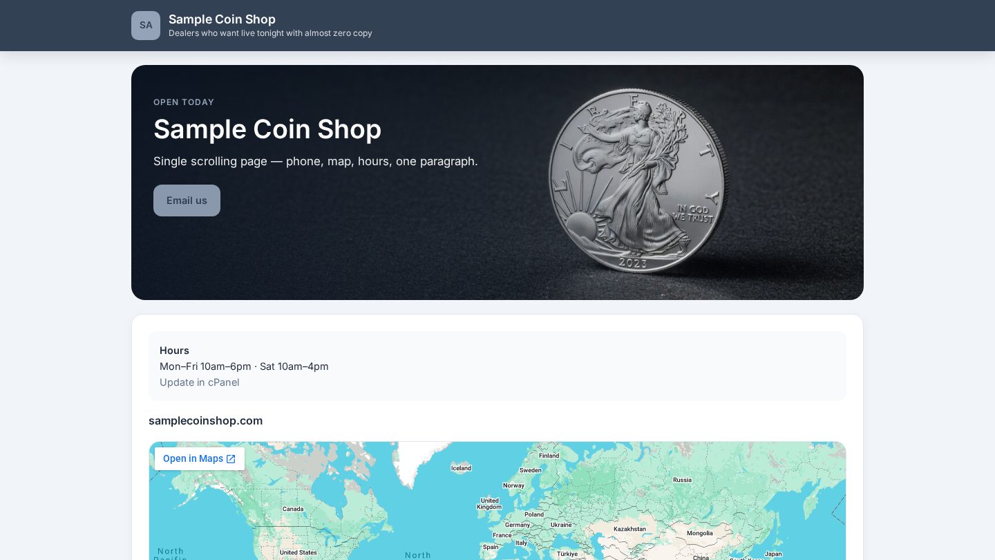 Minimal Card website preview