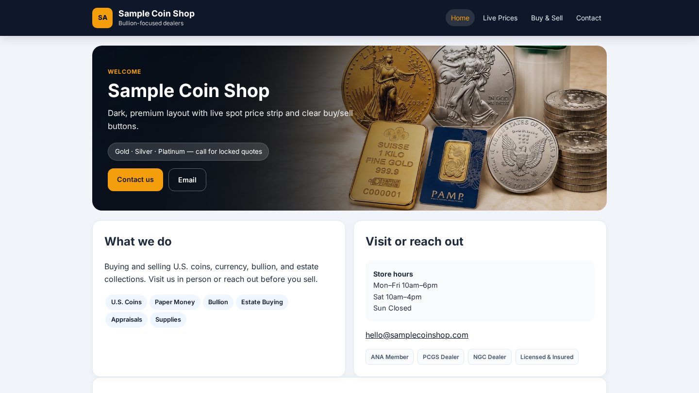 Modern Bullion website preview