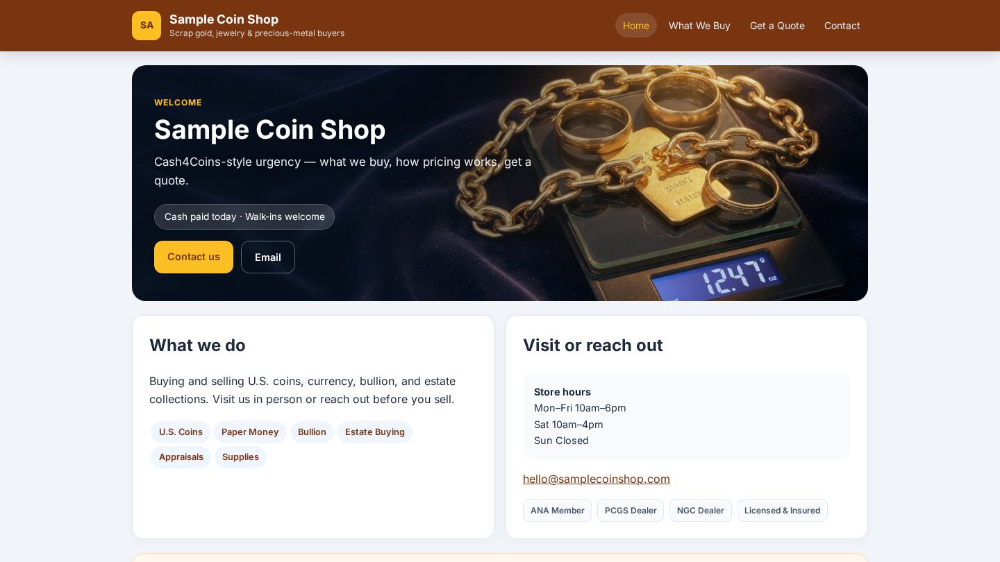 We Buy Gold website preview