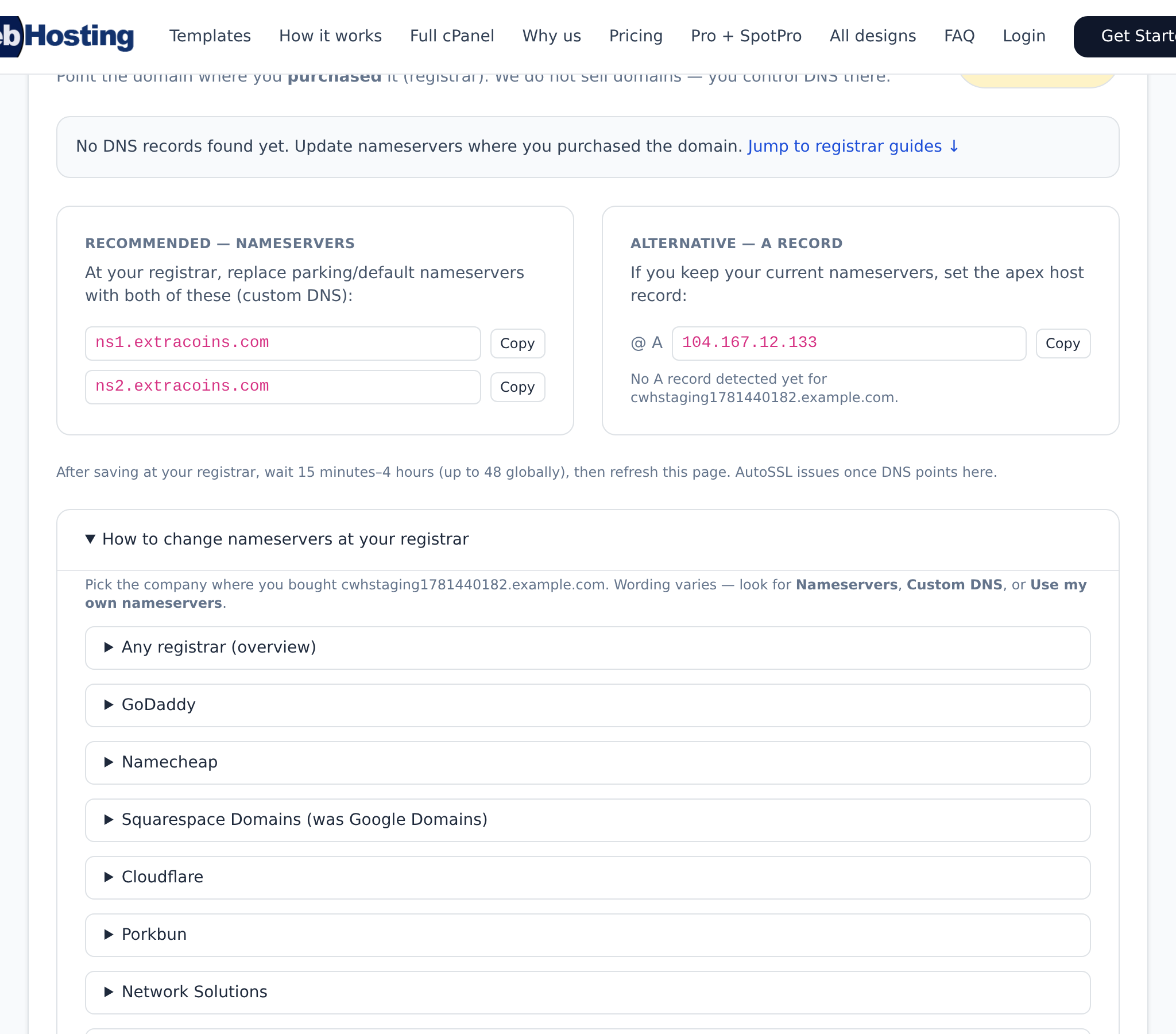DNS setup with copy-paste nameservers
