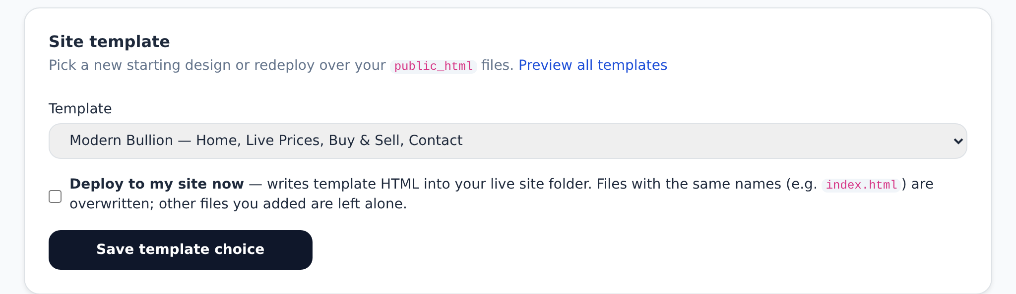 Deploy coin shop templates from portal